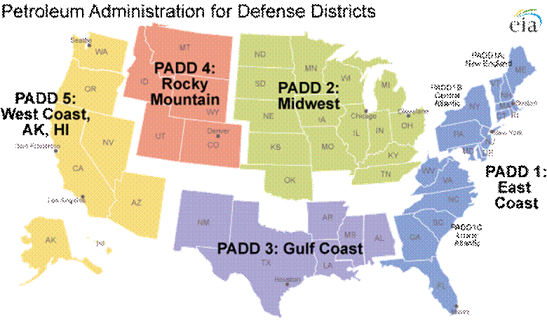 Description: map of Petroleum Administration for Defense Districts, as described in the article text